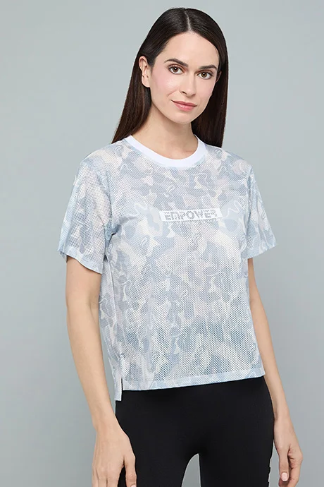 R&B Patterned T-Shirt with Crew Neck and Short Sleeves