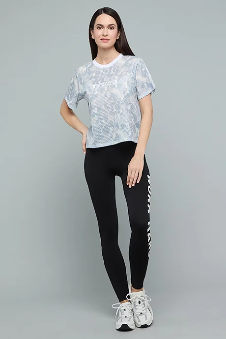 R&B Patterned T-Shirt with Crew Neck and Short Sleeves
