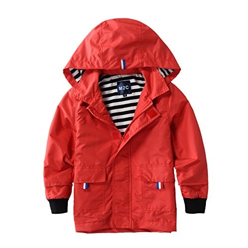 M2C Boys Girls Cotton Lined Rain Jacket Waterproof Light Windbreaker 4-5 Red - Image 1