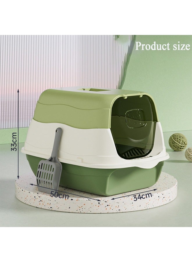 Cat Litter Box with Lid Enclosed Cat Toilet Removable Sandbox Kitty Litter Tray with Front Door Flap Pet Accessories for Small Cat(Green) - Image 2