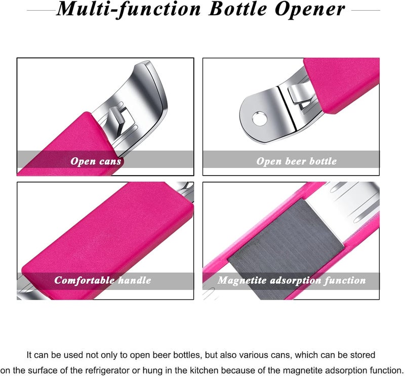 HANCELANT 3 Pieces Magnetic Bottle Openers Can Opener Classic Beer Opener Stainless Steel Small Bottle Opener Can Tapper with Magnet for Camping and Traveling (Fuchsia) - Image 2