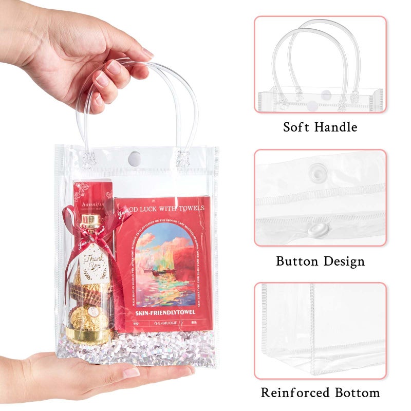 Mauproy 24 Pack Clear Plastic Gift Bags with Handles, Party Favor Bags with Ribbons and Tags, Reusable Goodie Tote Bags for Mother's Day Wedding Baby Shower (5.9â€ x 7.9â€ x 2.8") - Image 3