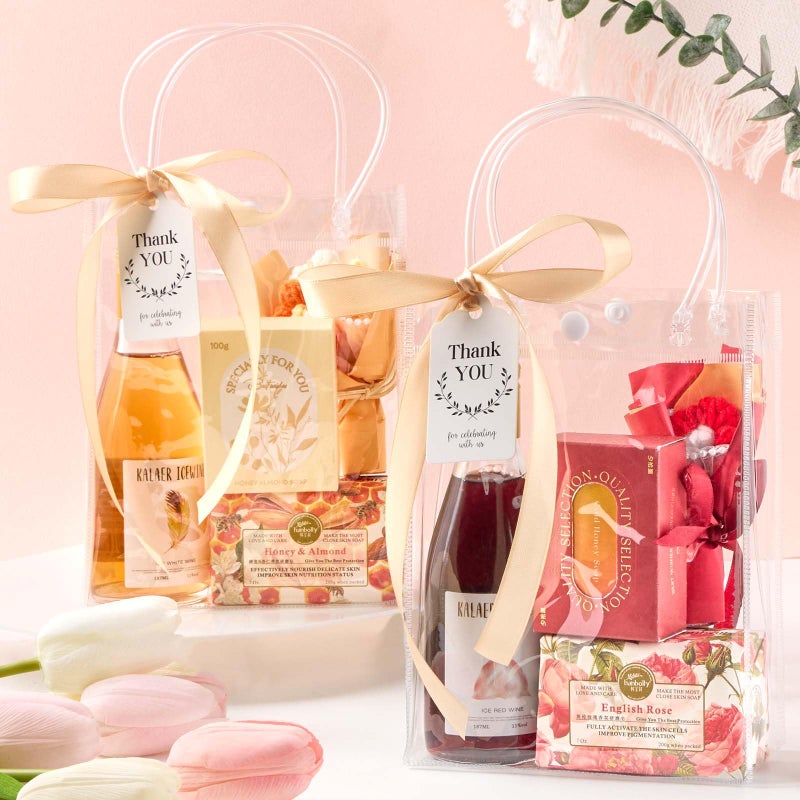 Mauproy 24 Pack Clear Plastic Gift Bags with Handles, Party Favor Bags with Ribbons and Tags, Reusable Goodie Tote Bags for Mother's Day Wedding Baby Shower (5.9â€ x 7.9â€ x 2.8") - Image 4