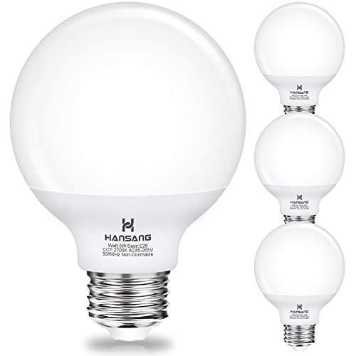 hansang G25 LED Globe Light Bulbs, Bathroom Vanity Light Bulbs E26 Base Warm White 2700K for Bedroom Makeup Mirror Lights, 60W Equivalent(5W), 500LM Non-dimmable,4Pack - Image 1