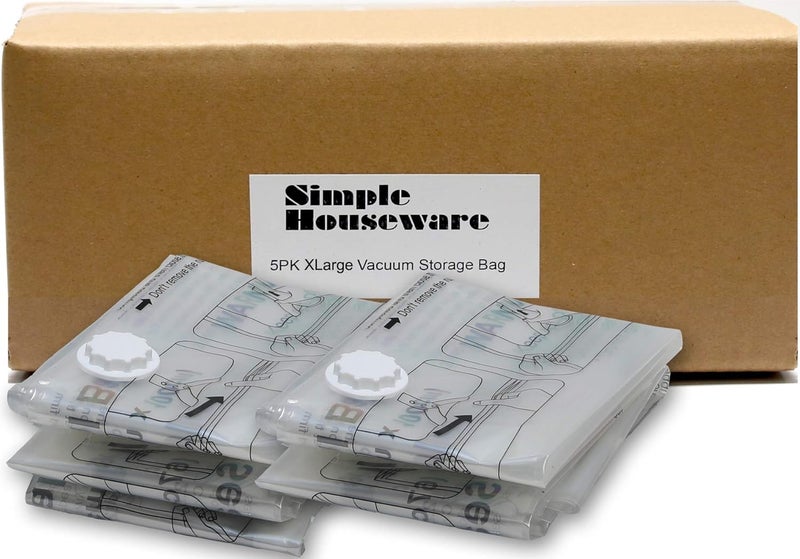 Simple Houseware 5 Pack - Extra Large Vacuum Storage Bags to Space Saver for Bedding, Pillows, Towel, Blanket, Clothes (26.5" x 39.5") - Image 1