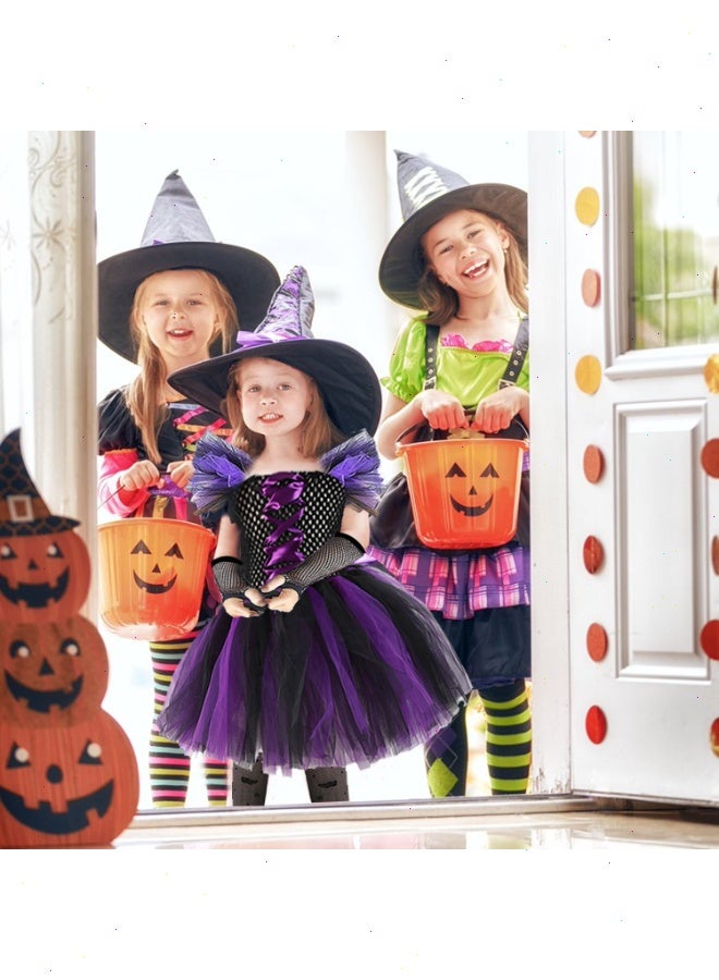 زي ساحرة هالوين للفتيات مع قبعة ومكنسة ملابس تنكرية للحفلات التنكرية، زي ساحرة تنكري ساحرة لطيف طقم زي ساحرة بنفسجي (110 سم)