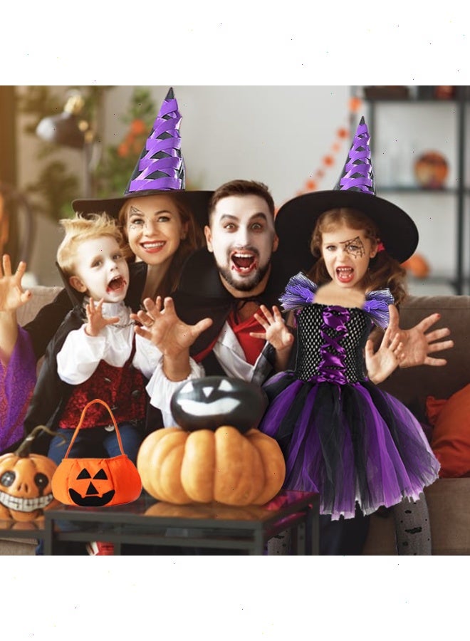 زي ساحرة هالوين للفتيات مع قبعة ومكنسة ملابس تنكرية للحفلات التنكرية، زي ساحرة تنكري ساحرة لطيف طقم زي ساحرة بنفسجي (110 سم)