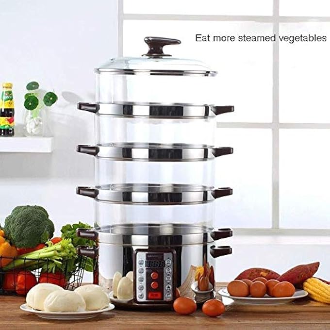طباخ أرز بالبخار للخضراوات - جهاز بخار كهربائي لطهي الطعام بالبخار، طباخ أرز بالبخار للخضراوات، 4 طبقات قابلة للتكديس، إيقاف التشغيل التلقائي، تسخين سريع، طباخ كهربائي لطهي الطعام بالبخار - Image 2