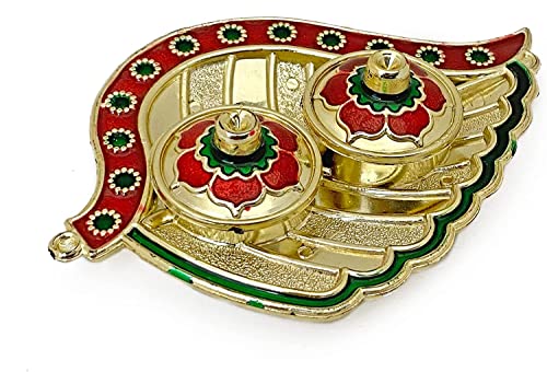 SATVIK STORE SATVIK 1 Pc Golden Decorative Designer Roli Chawal/Rice Holder, Akshata Kumkum Haldi Holder Indian Festival Rakhi Pooja Thali Diwali Pujan Puja Mandir Tika Platter Housewarming Gifts Items - Image 5