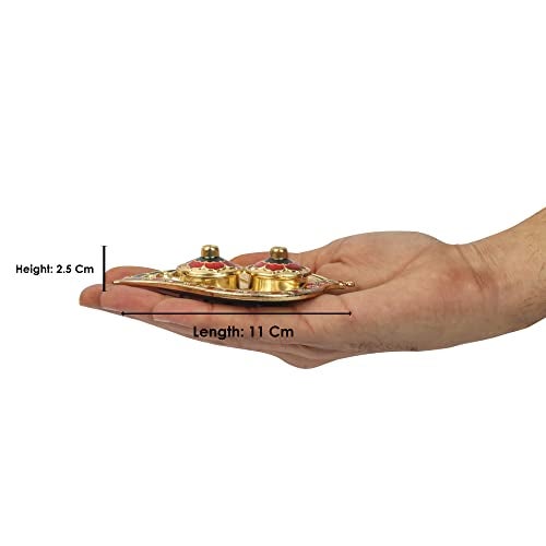 SATVIK STORE SATVIK 1 Pc Golden Decorative Designer Roli Chawal/Rice Holder, Akshata Kumkum Haldi Holder Indian Festival Rakhi Pooja Thali Diwali Pujan Puja Mandir Tika Platter Housewarming Gifts Items - Image 3