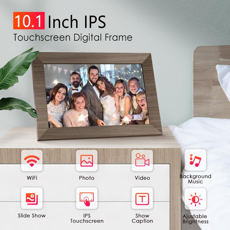 Canupdog WiFi Digital Picture Frame 10.1 Inch, IPS Touch Screen Smart Cloud Digital Photo Frame with 16GB Storage, Wall Mountable, Auto-Rotate, Share Photos from Anywhere Via App - Image 2