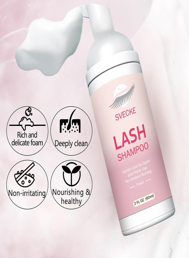 SVECKE Lash Shampoo Kit Eyelash Extension Cleanser, Eyelash Shampoo for Lash Extensions, Lash Cleaner Eyelid Foam Cleaning Kit for Salon Home Use (Peach) - Image 3