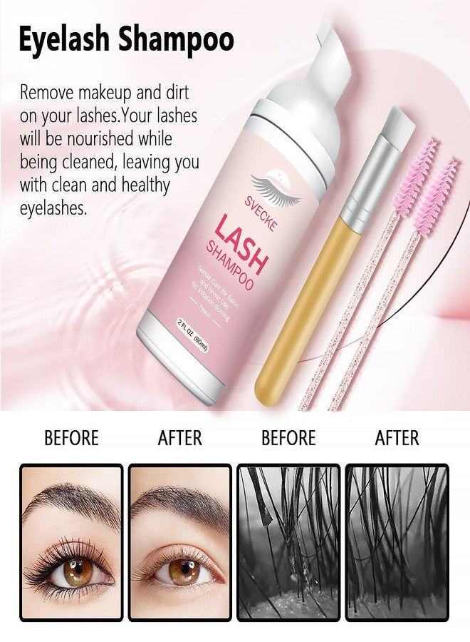 SVECKE Lash Shampoo Kit Eyelash Extension Cleanser, Eyelash Shampoo for Lash Extensions, Lash Cleaner Eyelid Foam Cleaning Kit for Salon Home Use (Peach) - Image 5