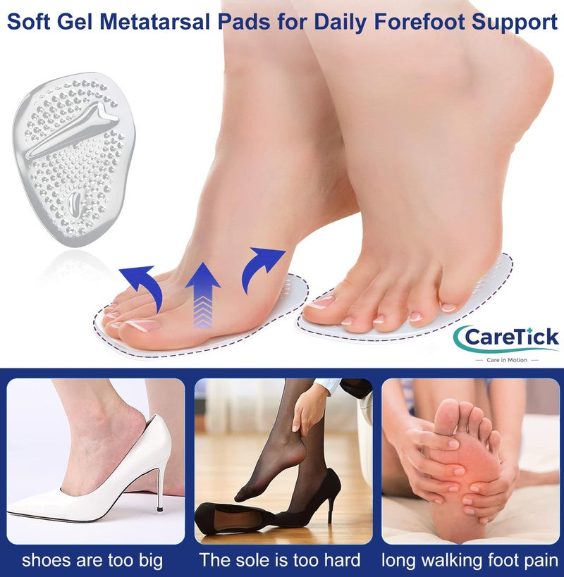 CareTick Metatarsal Pads, Ball of Foot Cushion Insert Gel Pads (8 pcs) Anti Slip High Heel silicon Foot Pads Shoe Pads Gel Inserts Pads for Men & Women (Pair-04) - Image 4