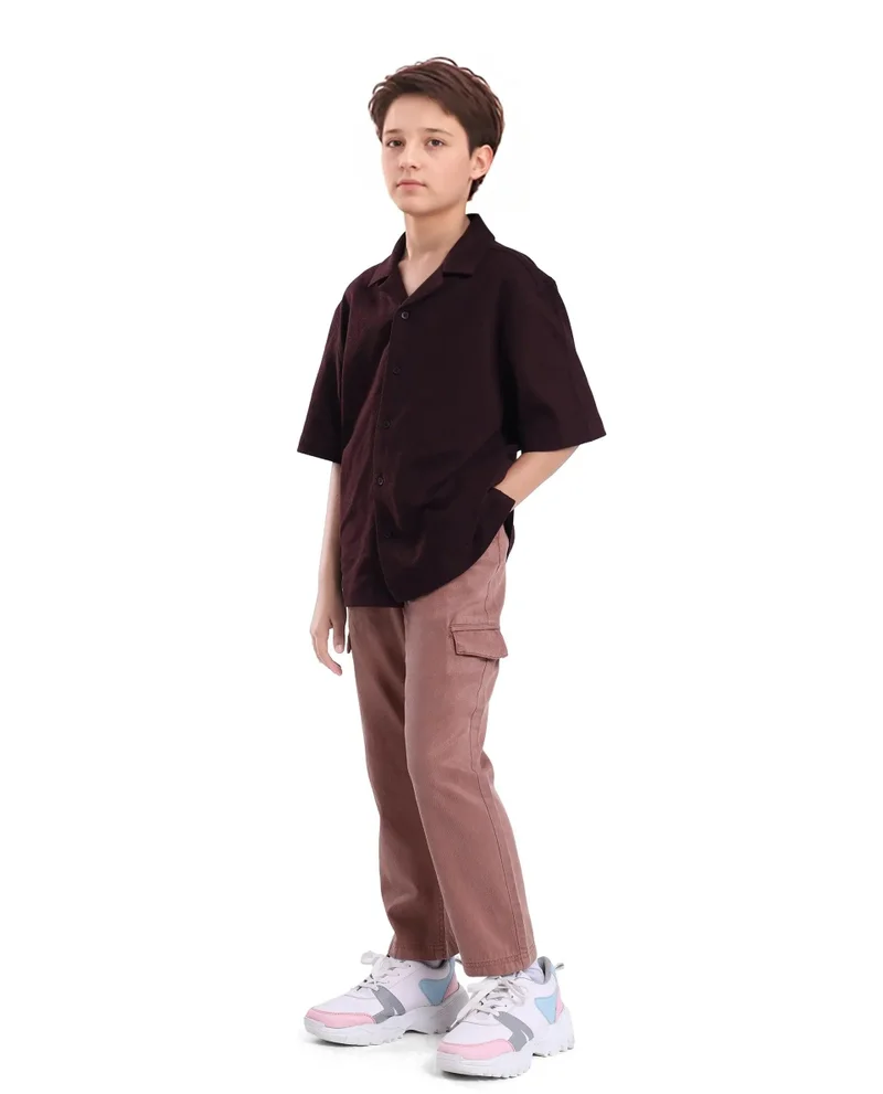 Rare Ones Rare Ones Kids Flat Dusky Peach Cotton Button And Zip Closure Plain Regular Fit Trouser