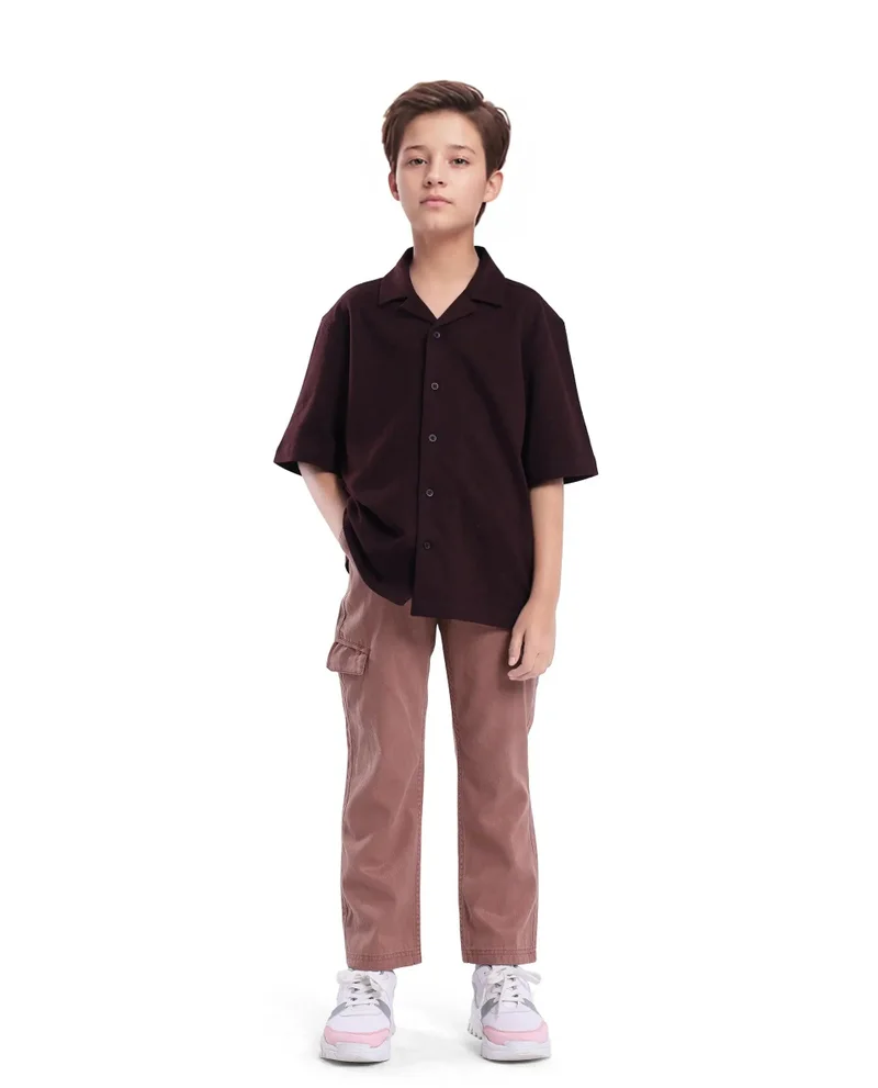 Rare Ones Rare Ones Kids Flat Dusky Peach Cotton Button And Zip Closure Plain Regular Fit Trouser