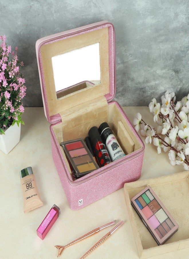 NFI essentials Makeup Box, Cosmetic Organiser for Women, Vanity Box for Bridal, Large Capacity Case for Cosmetics, Skincare, Brushes & Lipsticks, Singardani Box for Home & Travel - Image 3