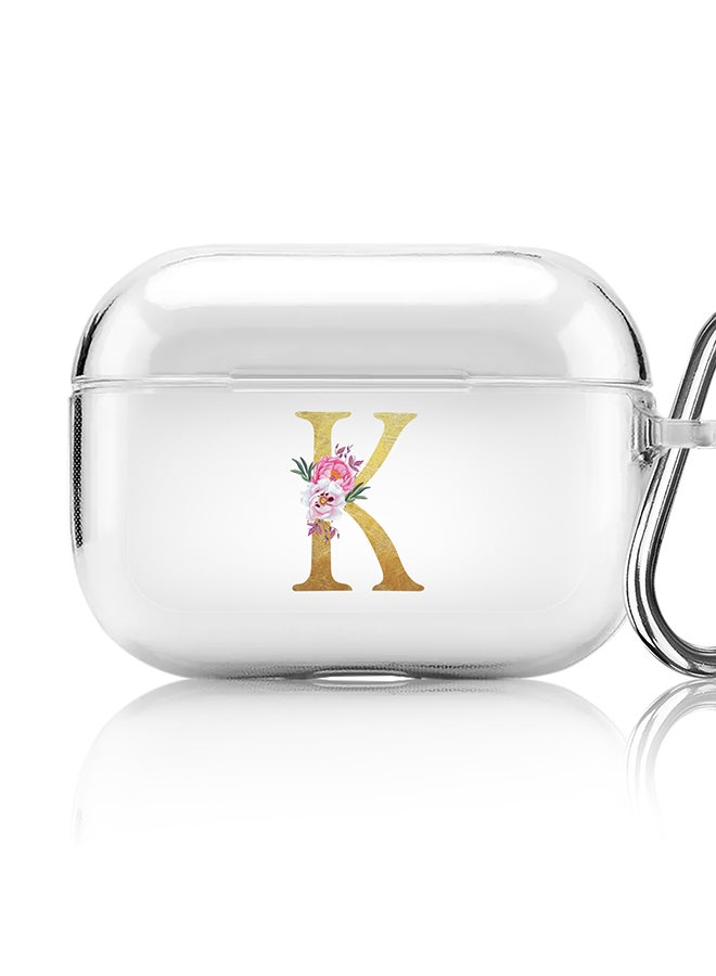 Stylizedd Classic Clear printed Case for Apple Airpods Pro Soft TPU Gel Thin Transparent Flexible Cover - Custom Monogram Initial Letter Floral Pattern Alphabet - K (Clear ) - Image 1