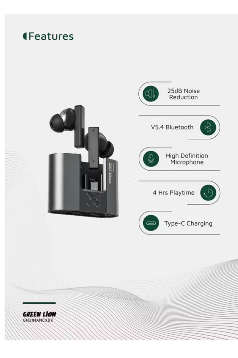 GREEN LION ZINC X Metal Earbuds TWS with ANC, Aluminum Alloy Case, High-Definition Microphone, 25dB Noise Reduction, 10 Meters Transmission Range - Black - Image 4
