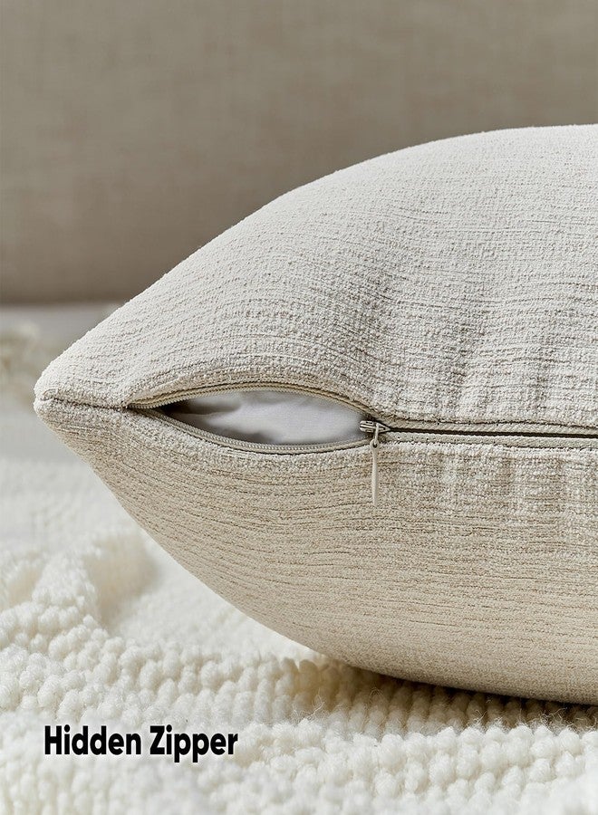 FUTEI Beige Chenille Decorative Throw Pillow Covers 18x18 Inch Set of 2,Soft Cozy Faux Linen Textured Cushion Case,Farmhouse Home Decor for Couch Living Room - Image 3