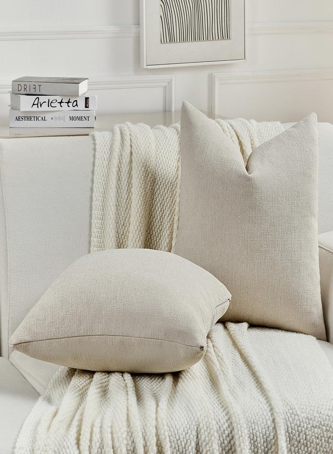 FUTEI Beige Chenille Decorative Throw Pillow Covers 18x18 Inch Set of 2,Soft Cozy Faux Linen Textured Cushion Case,Farmhouse Home Decor for Couch Living Room - Image 5