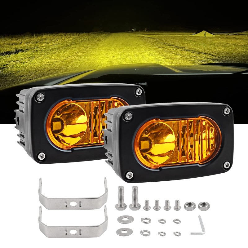 GLOBLED Amber LED Pods 3 Inch Fog Lights with Temperature Sensor 50W 6000 LM Super Bright Combo Beam Offroad Bumper Lights Compatible with Motorcycle Truck Bike SUV ATV UTV Boat