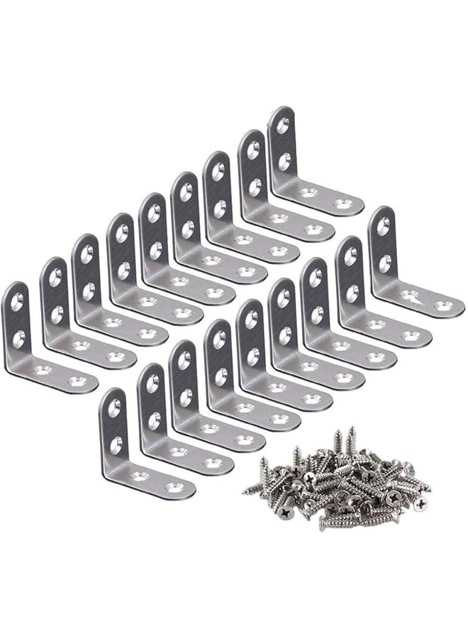promass Stainless Steel Corner Braces - 40mmx40mm Heavy Duty Corner Steel Joint Right Angle L Bracket Brace Set with Screws for Shelves Furniture Wood Wall Hanging Fastener 18 Pcs - Image 1