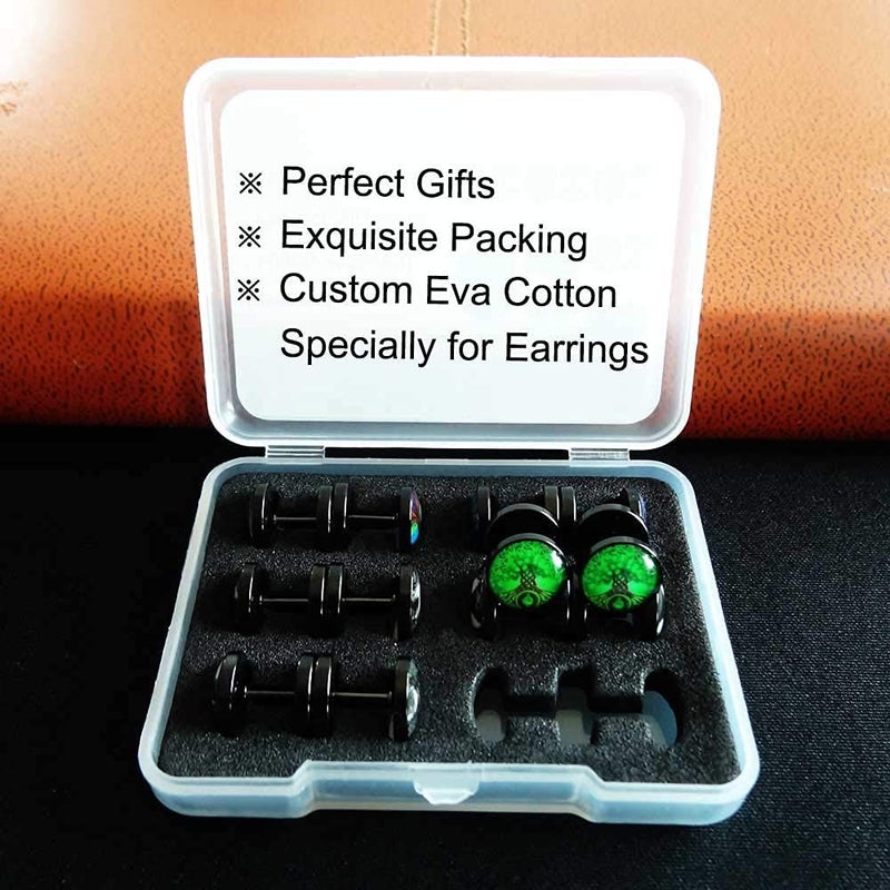 FLYUN Viking Earrings for Men,Yggdrasil Earrings, World Tree Earring, Fake Gauge Faux Plug Screw Back Stainless Steel Earrings - Image 3