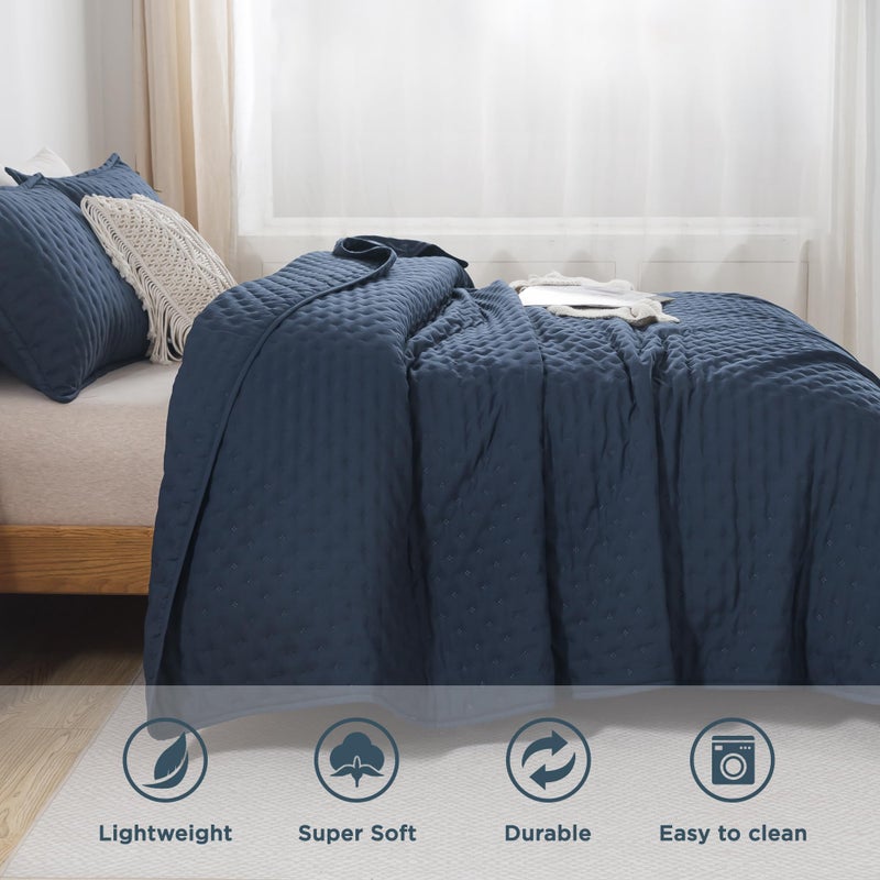 Andency Navy Blue King Size Quilt Bedding Set (106x96 Inch), 3 Pieces Soft Lightweight Bedspread Coverlet, Boho Summer Quilt King Size for All Season(1 Quilt, 2 Pillow Shams) - Image 4