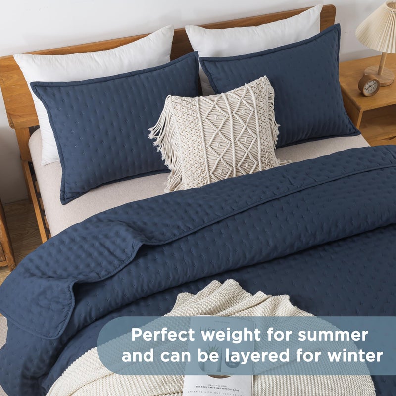 Andency Navy Blue King Size Quilt Bedding Set (106x96 Inch), 3 Pieces Soft Lightweight Bedspread Coverlet, Boho Summer Quilt King Size for All Season(1 Quilt, 2 Pillow Shams) - Image 3