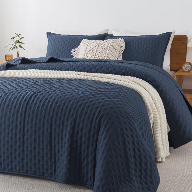 Andency Navy Blue King Size Quilt Bedding Set (106x96 Inch), 3 Pieces Soft Lightweight Bedspread Coverlet, Boho Summer Quilt King Size for All Season(1 Quilt, 2 Pillow Shams) - Image 1