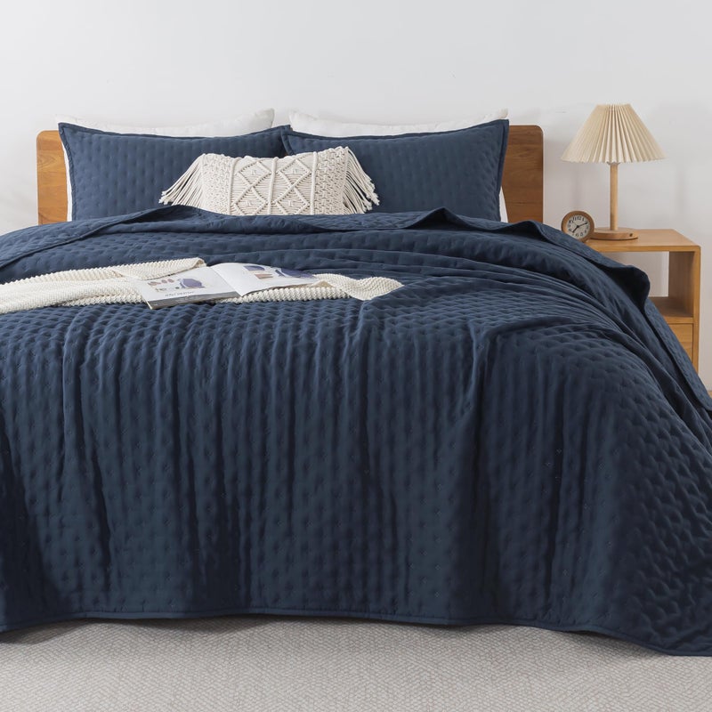 Andency Navy Blue King Size Quilt Bedding Set (106x96 Inch), 3 Pieces Soft Lightweight Bedspread Coverlet, Boho Summer Quilt King Size for All Season(1 Quilt, 2 Pillow Shams) - Image 2