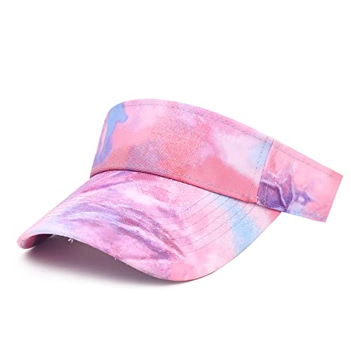 ANDICEQY Sport Sun Visor Hats Adjustable Empty Top Baseball Cap Cotton Ball Caps for Women and Men (Tie Dry-Pink) - Image 2