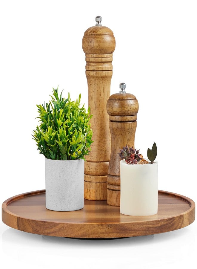 Bivvclaz Lazy Susan Turntable Organizer, 12" Acacia Wood Lazy Susan for Cabinet Dining Table Pantry Countertop Cupboard Bathroom Organization, Farmhouse Decorative Tray for Kitchen Decor Coffee Bar Accessories - Image 1