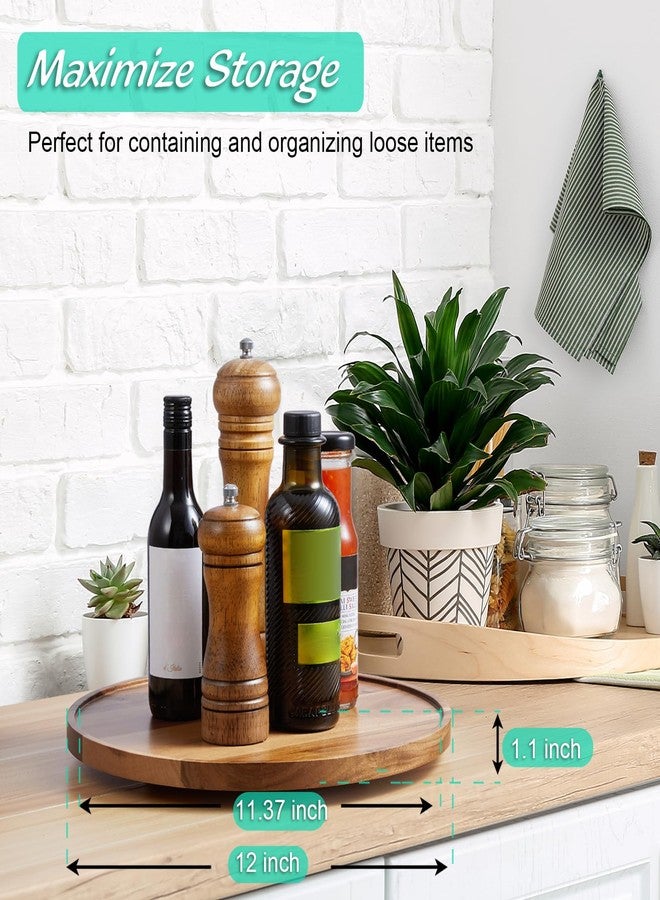 Bivvclaz Lazy Susan Turntable Organizer, 12" Acacia Wood Lazy Susan for Cabinet Dining Table Pantry Countertop Cupboard Bathroom Organization, Farmhouse Decorative Tray for Kitchen Decor Coffee Bar Accessories - Image 2