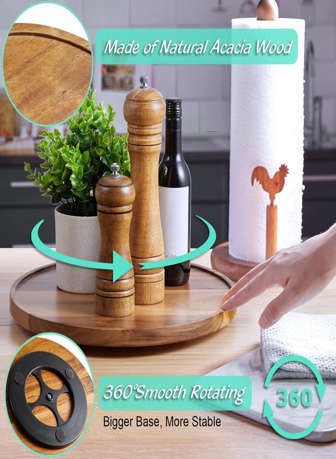 Bivvclaz Lazy Susan Turntable Organizer, 12" Acacia Wood Lazy Susan for Cabinet Dining Table Pantry Countertop Cupboard Bathroom Organization, Farmhouse Decorative Tray for Kitchen Decor Coffee Bar Accessories - Image 5