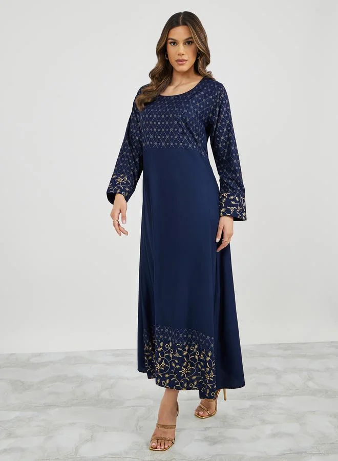 ستايلي Placement Foil Print Flared Jalabiya