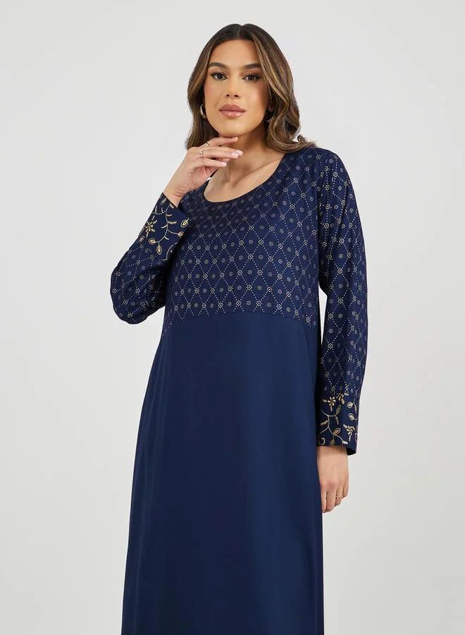 ستايلي Placement Foil Print Flared Jalabiya