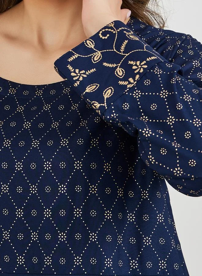 ستايلي Placement Foil Print Flared Jalabiya