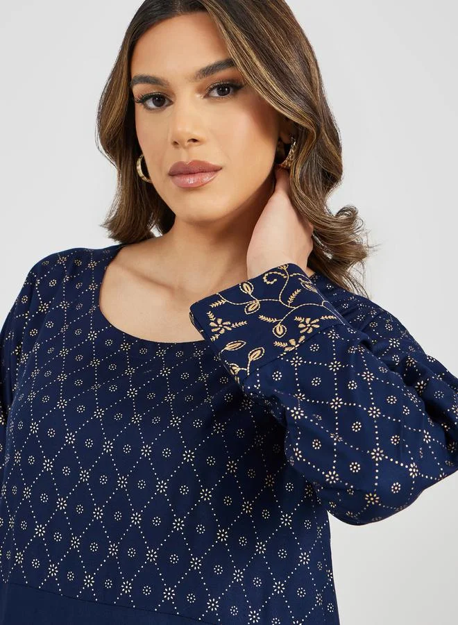 ستايلي Placement Foil Print Flared Jalabiya