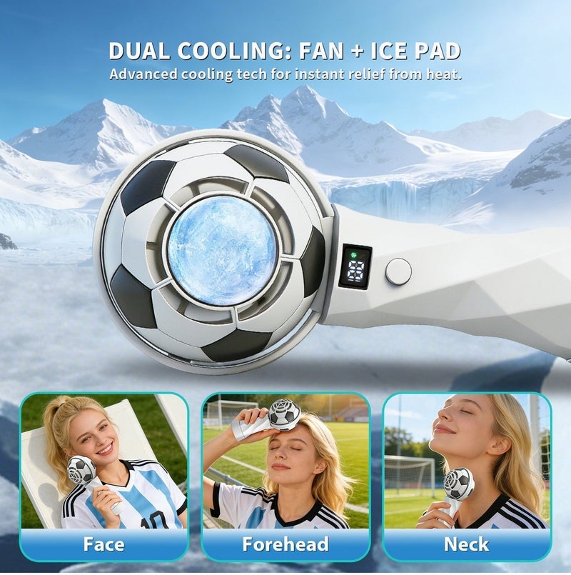 مروحة تبريد يدوية لكرة القدم لكأس العالم، مروحة توربينية صغيرة محمولة تعمل بأكياس الثلج شبه الموصلة، مع شاشة عرض رقمية للطاقة، قابلة للتعديل بست سرعات، بدون شفرات، صامتة، تدفق هواء قوي، مروحة جيب قابلة لإعادة الشحن.- أبيض - Image 5