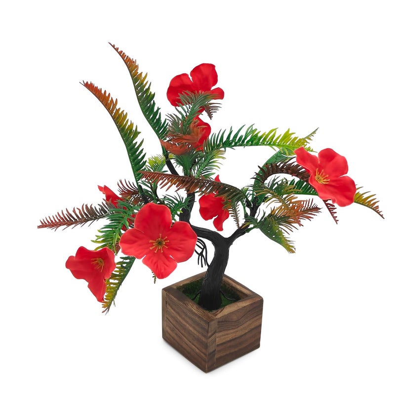 DecoreBugs Artificial Flower Tree Bonsai with Wooden Pot for Indoor Home Office Décor - Image 1