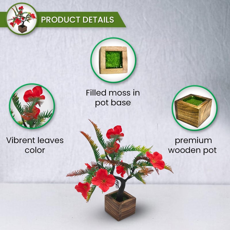 DecoreBugs Artificial Flower Tree Bonsai with Wooden Pot for Indoor Home Office Décor - Image 3