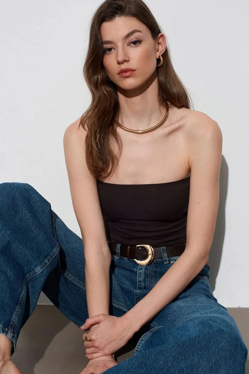 Dilvin Black DILVIN Strapless Slim-fit Jersey Blouse for Women | Best Price UAE