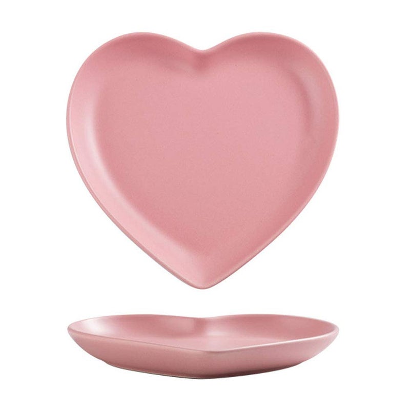 FUYU 2pcs Colorful Matte Heart Shaped Ceramic Dinner Plate for Salad Dessert and Steak