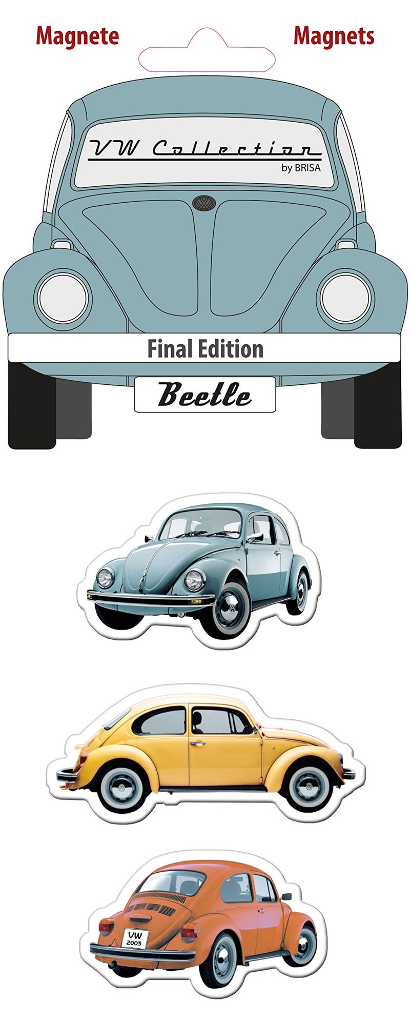 BRISA VW Collection Volkswagen Refrigerator Office Pinboard Magnets with Beetle Motifs 3Piece SetFinalMulticolor