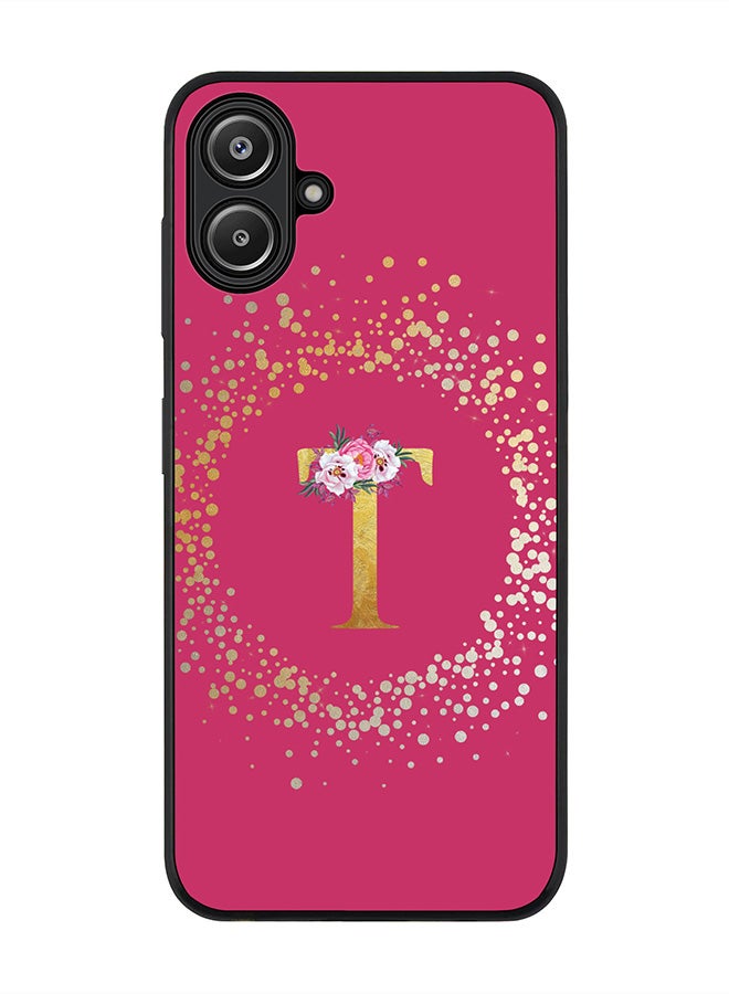 Stylizedd For Samsung Galaxy A06 Case,Slim fit Camera Protection, Shockproof Thin Phone cover - Custom Monogram Floral - T ( Deep Pink ) - Image 1