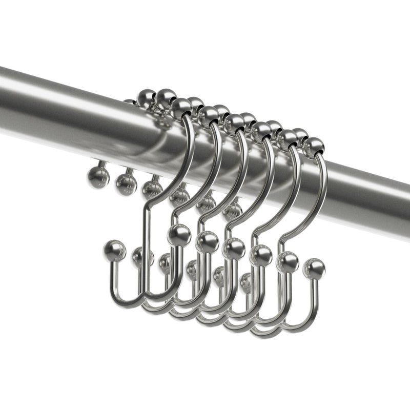 Maytex Shower Curtain Hooks, Shower Curtain Rings, Rust-Resistant Decorative Double Roller Glide Shower Hooks, Shower Rings for Bathroom Shower Rods, Curtains, Liners, Set of 12, Brushed Nickel - Image 4