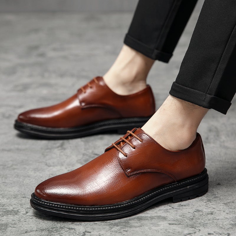 2024 Spring British Leather Shoes Men'S Korean Fashionable All-Match Men'S Casual Men'S Shoes Business Lace-Up Leather Shoes - Image 2