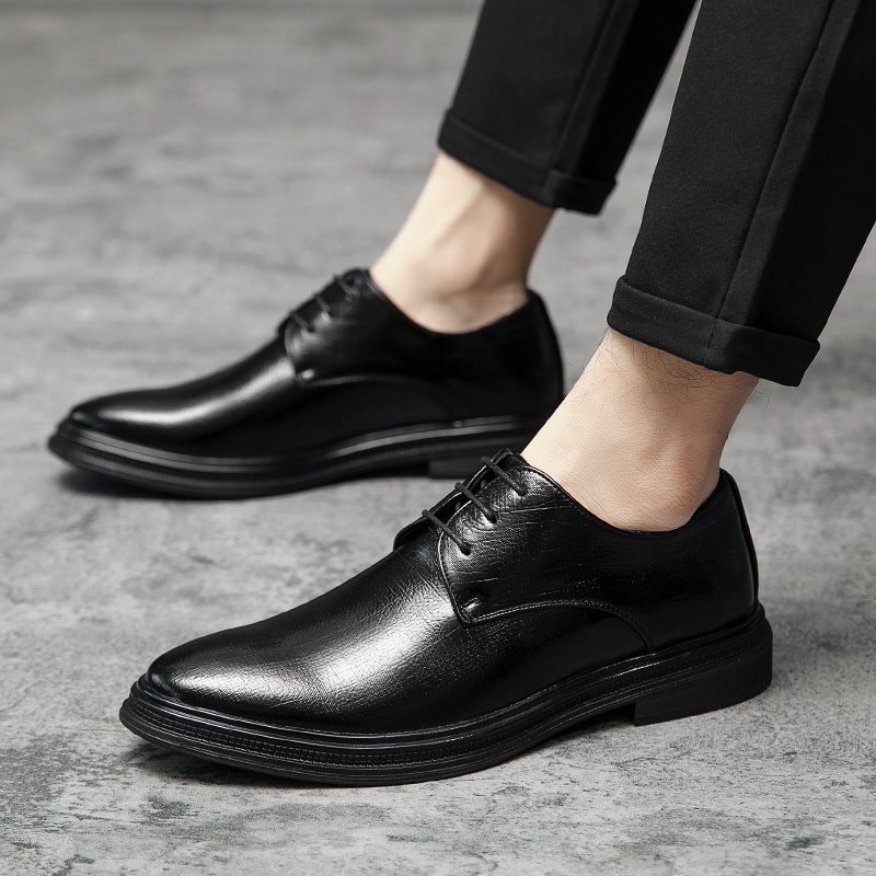 2024 Spring British Leather Shoes Men'S Korean Fashionable All-Match Men'S Casual Men'S Shoes Business Lace-Up Leather Shoes - Image 1